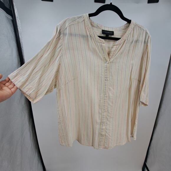 Lane Bryant Blouse Plus 14/16 Linen Blend Striped Button Front Peasant Cream 1X - Picture 3 of 6